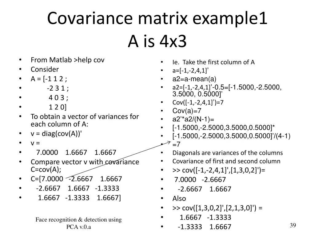covariance matrix example1 a is 4x3