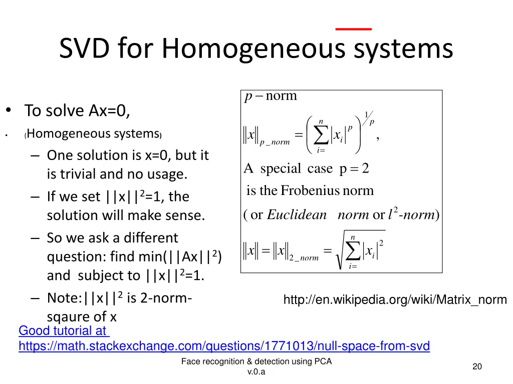 svd for homogeneous systems