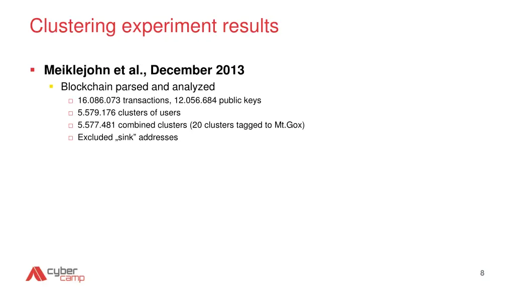 clustering experiment results