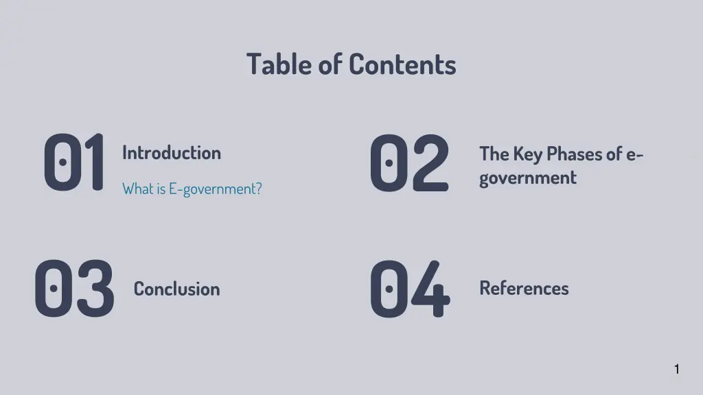 table of contents