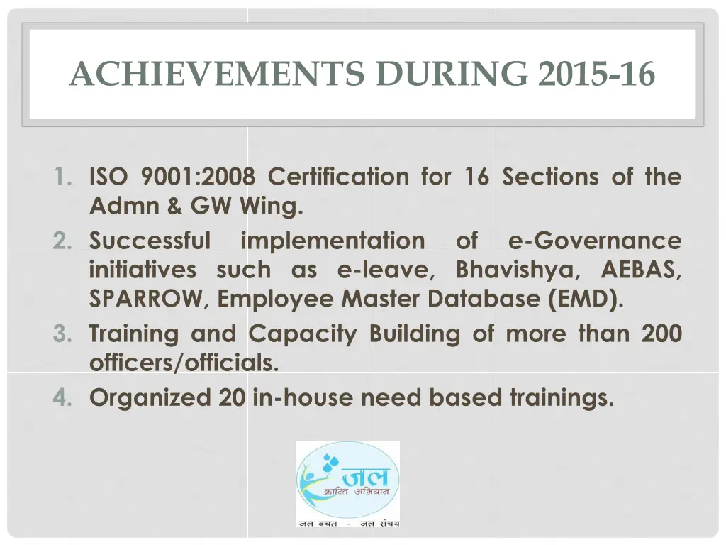 achievements during 2015 16