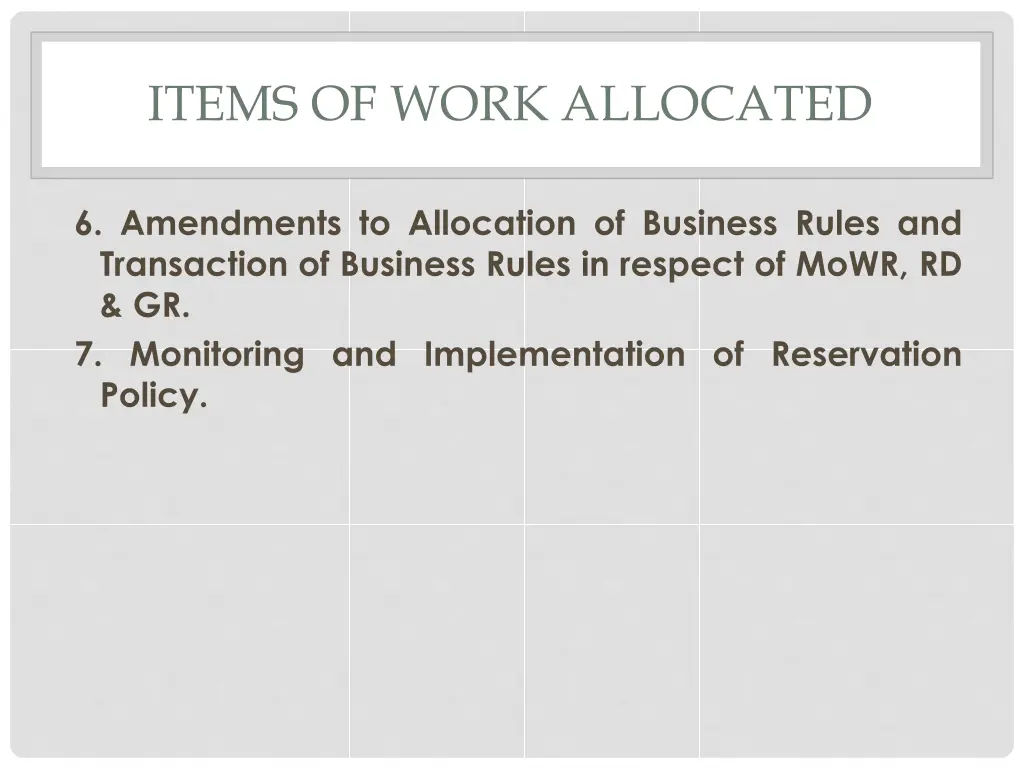 items of work allocated 1