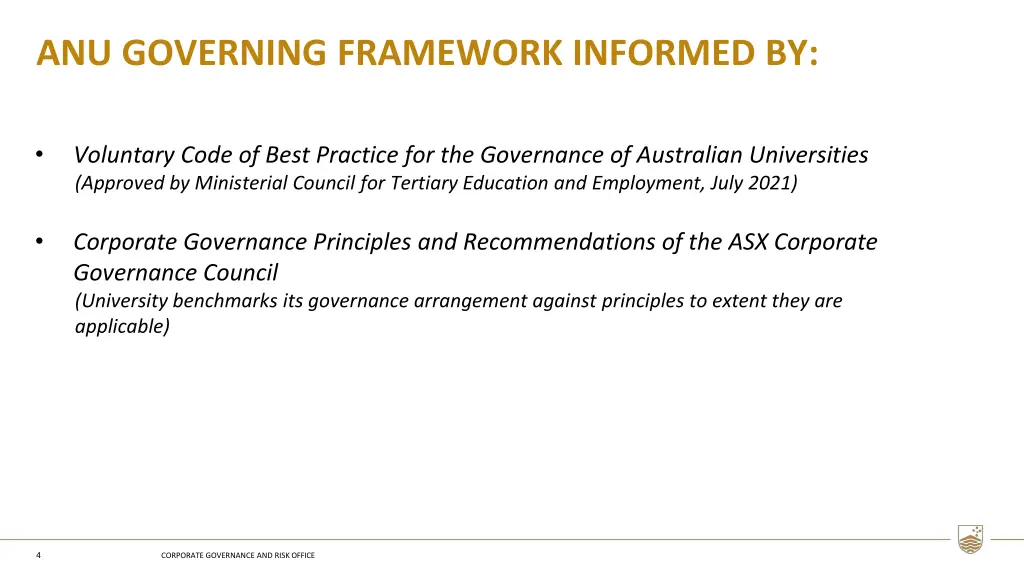 anu governing framework informed by