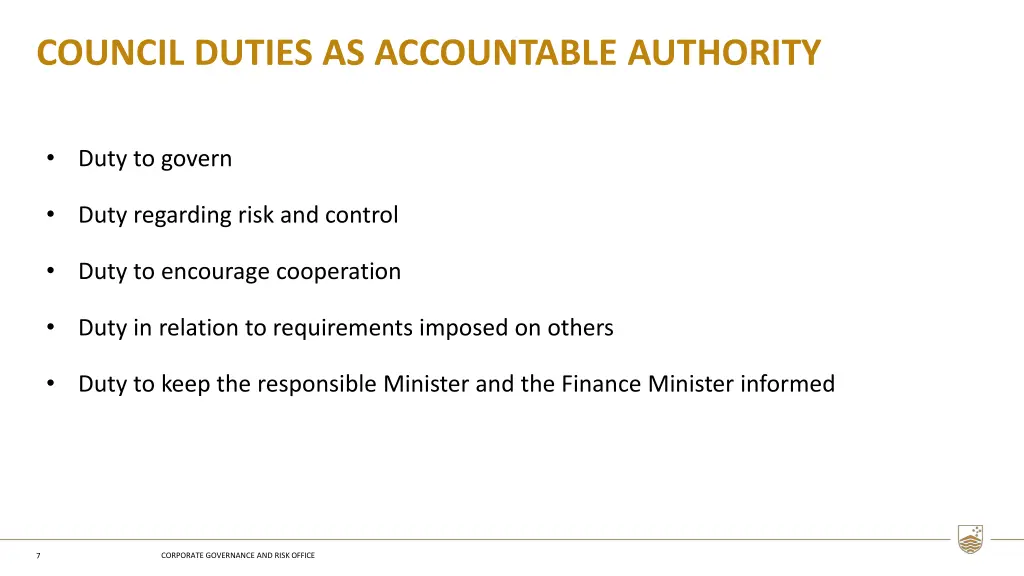 council duties as accountable authority