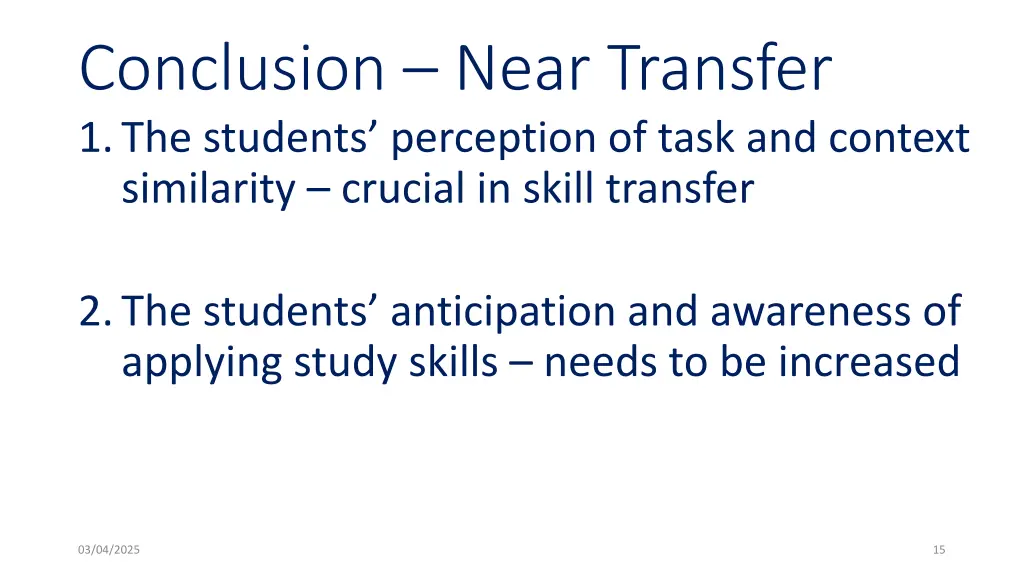 conclusion near transfer 1 the students