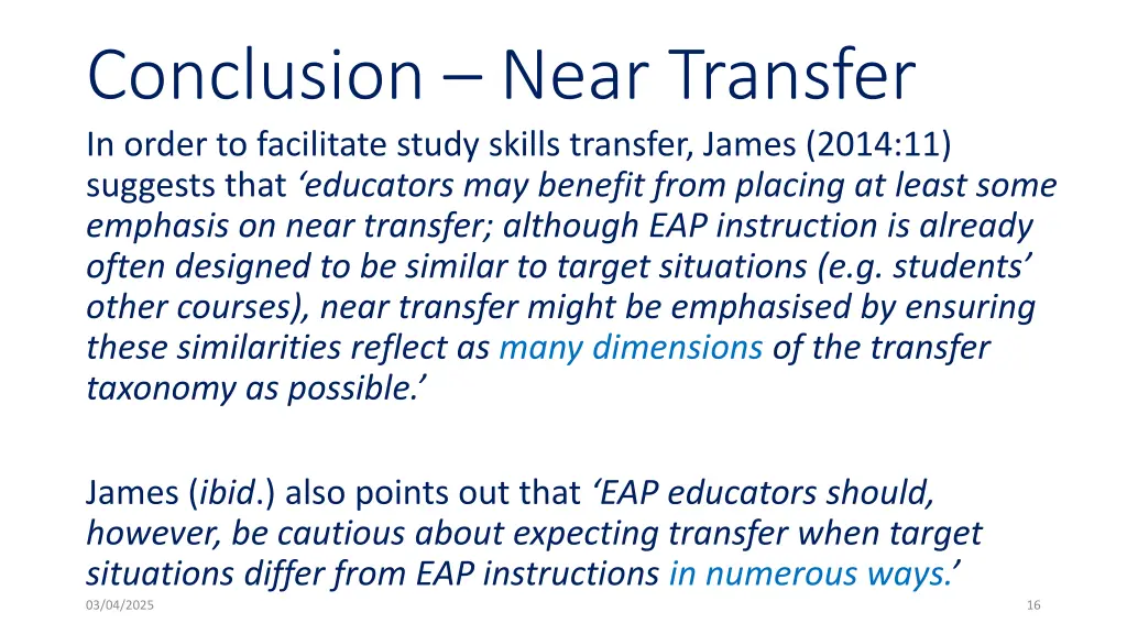 conclusion near transfer in order to facilitate