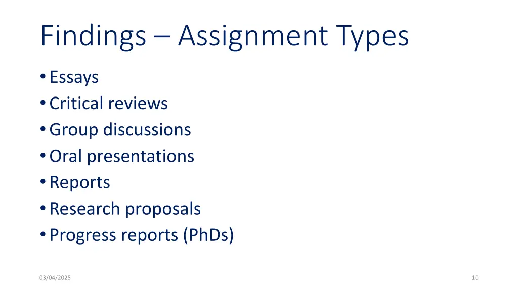 findings assignment types