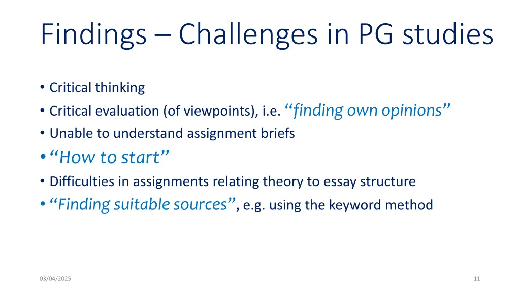 findings challenges in pg studies