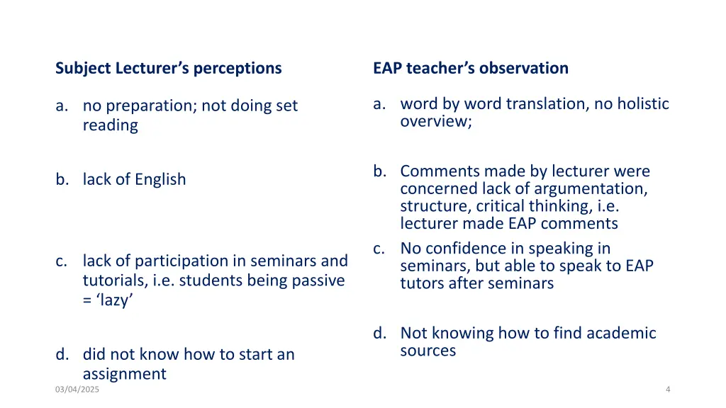 subject lecturer s perceptions