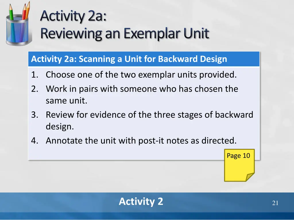 activity 2a reviewing an exemplar unit