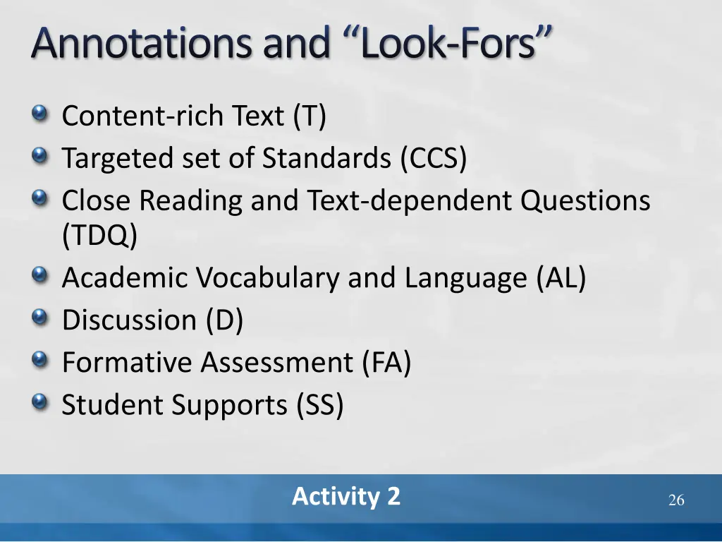 annotations and look fors 1