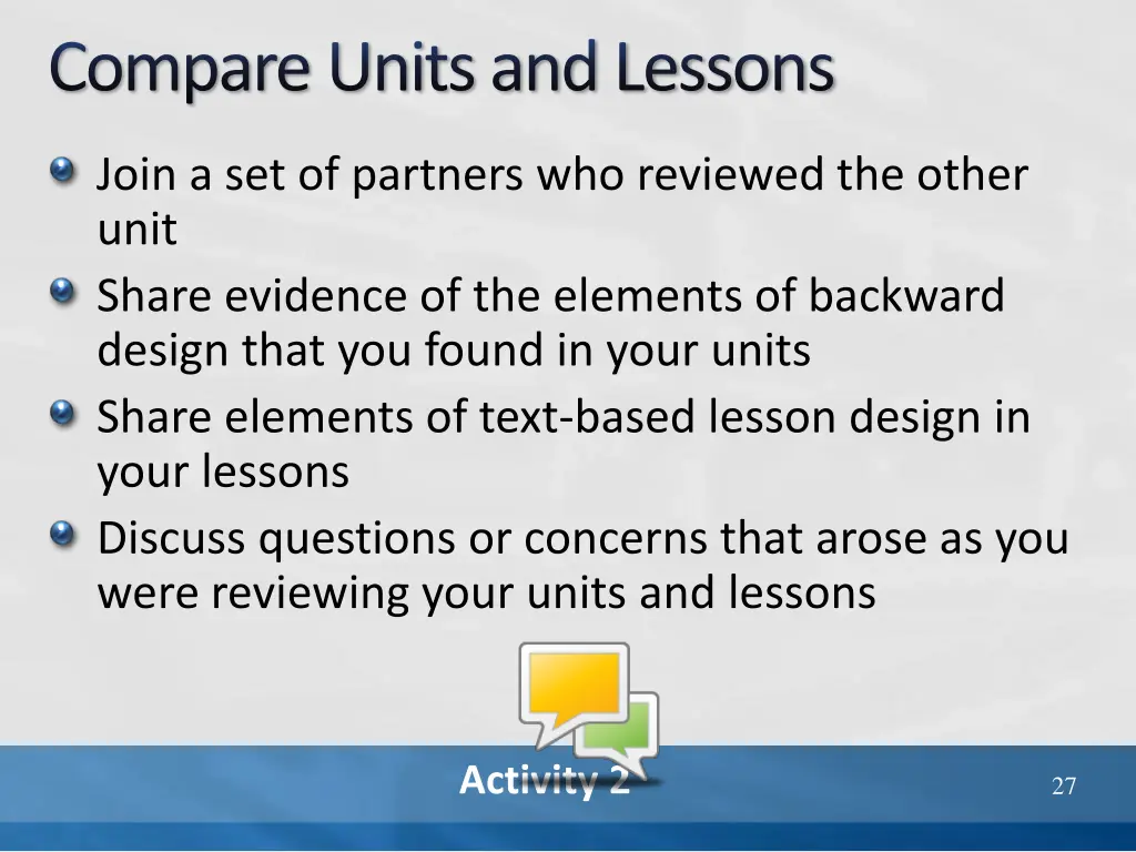 compare units and lessons