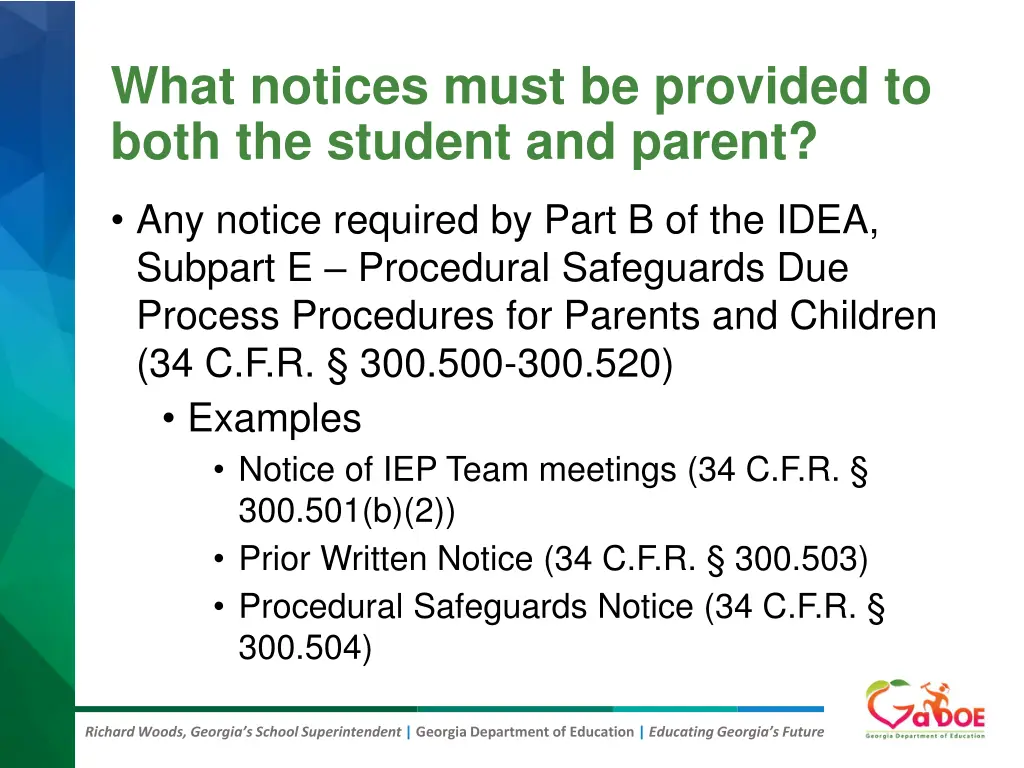 what notices must be provided to both the student