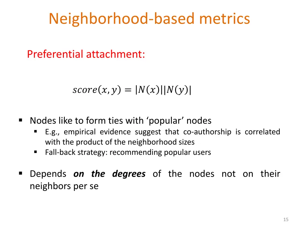 neighborhood based metrics 2