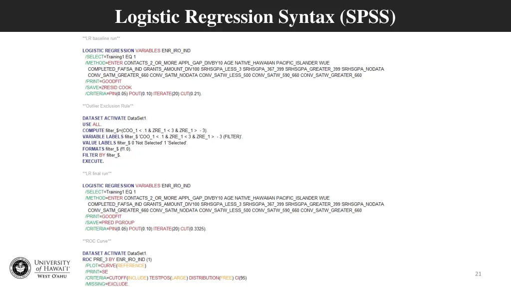 logistic regression syntax spss