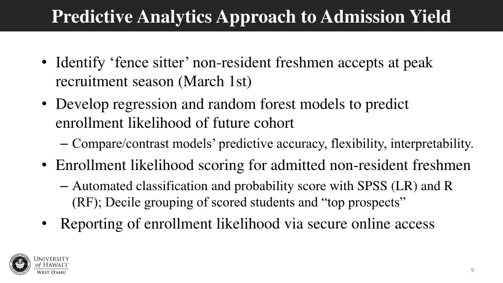 predictive analytics approach to admission yield