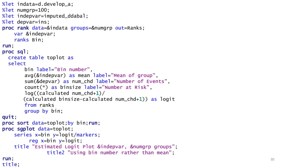 let indata d develop a let numgrp