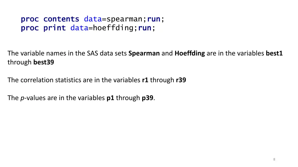 proc proc contents contents data spearman