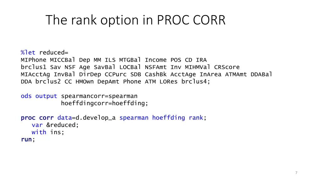 the rank option in proc corr