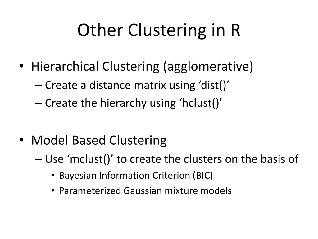 other clustering in r