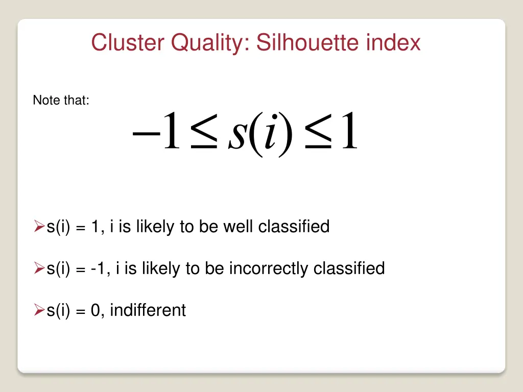 cluster quality silhouette index