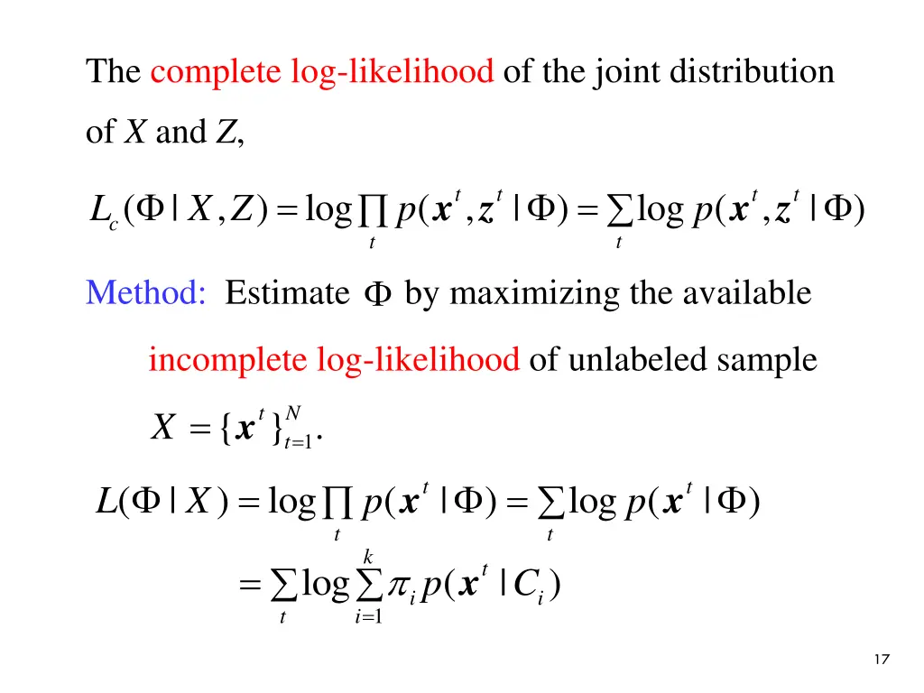 the complete log likelihood of the joint