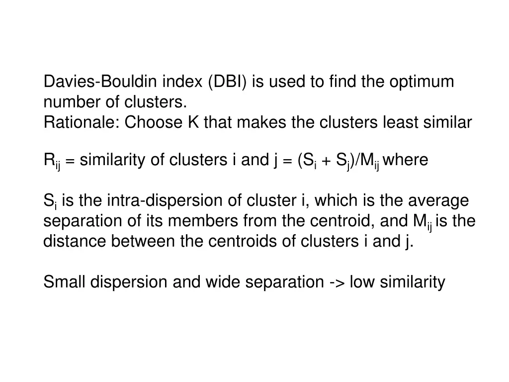 davies bouldin index dbi is used to find