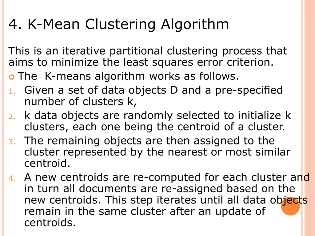 4 k mean clustering algorithm