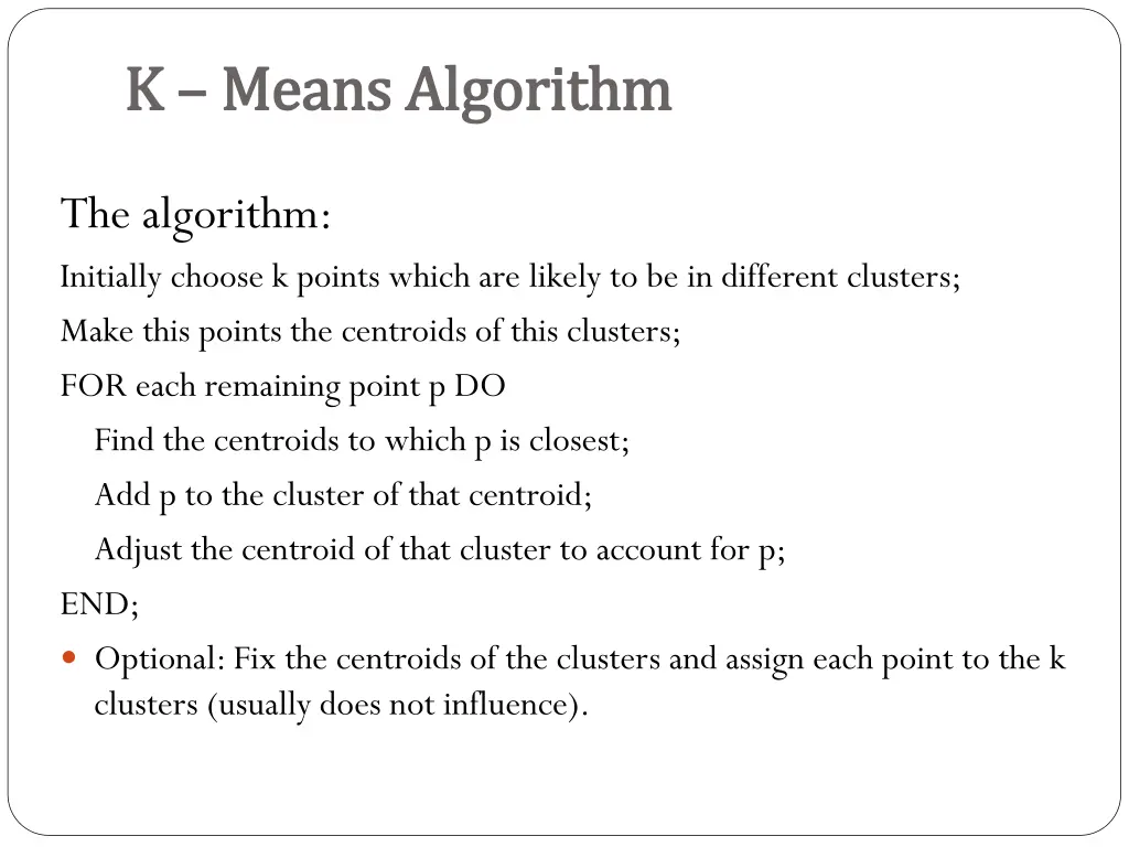 k k means algorithm means algorithm