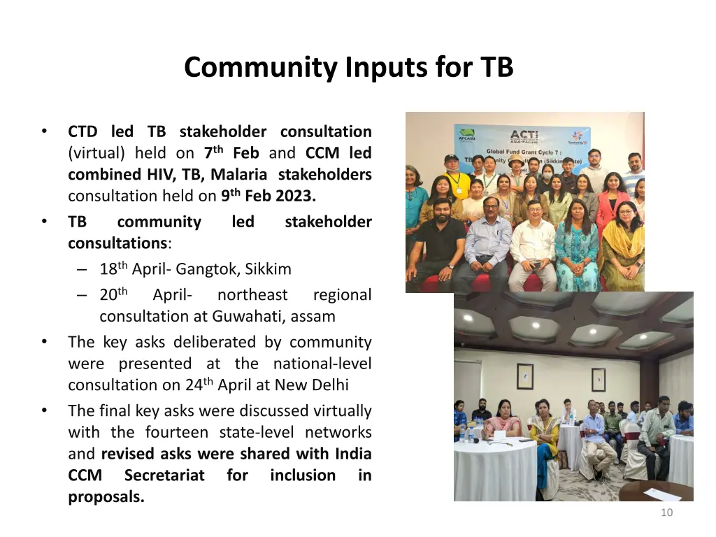 community inputs for tb