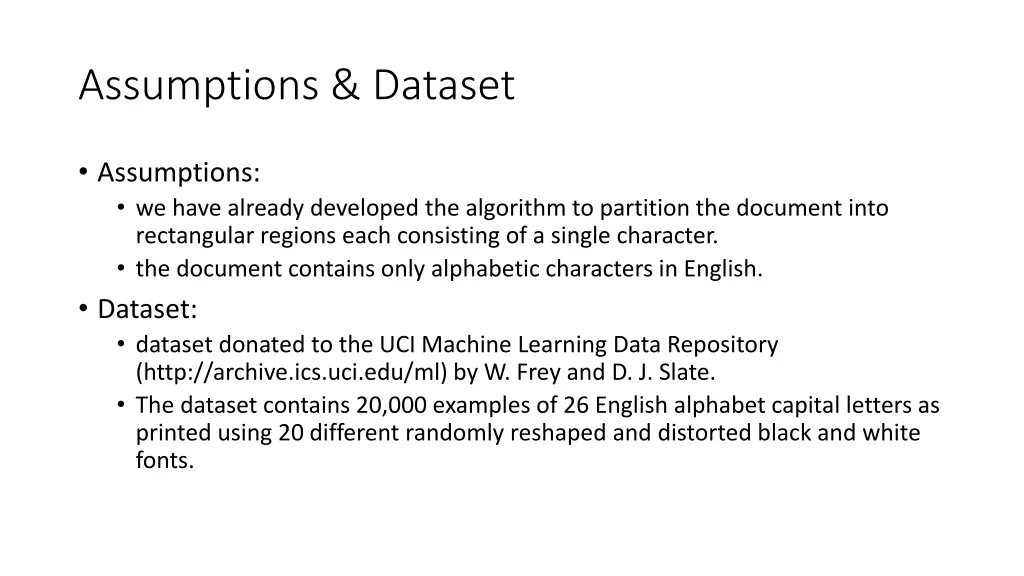assumptions dataset
