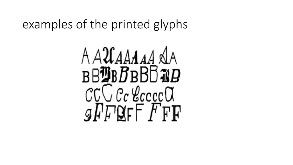 examples of the printed glyphs