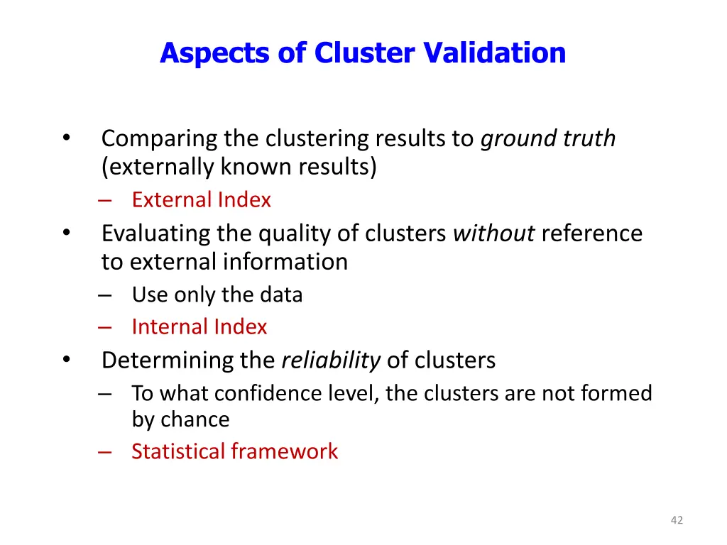 aspects of cluster validation
