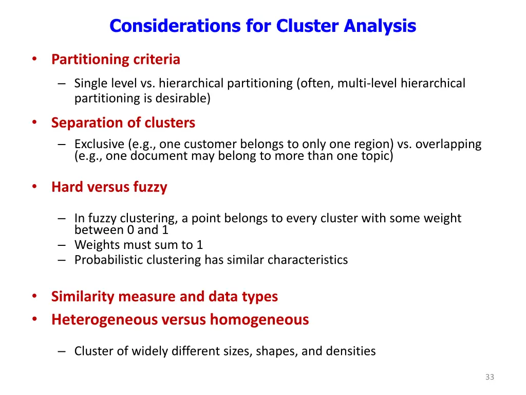 considerations for cluster analysis
