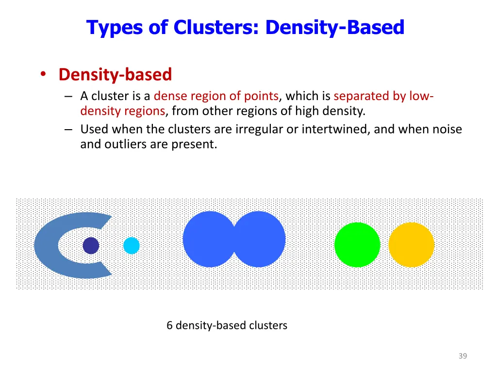 types of clusters density based