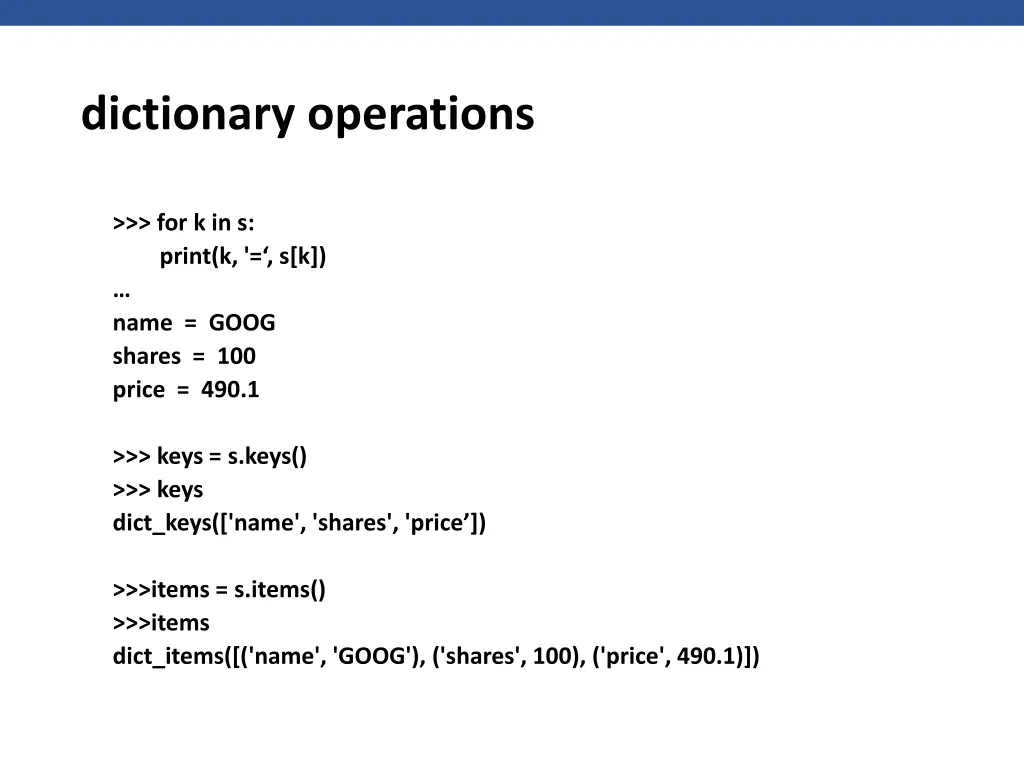 dictionary operations
