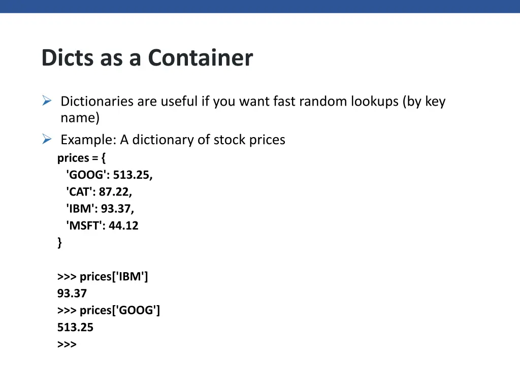 dicts as a container