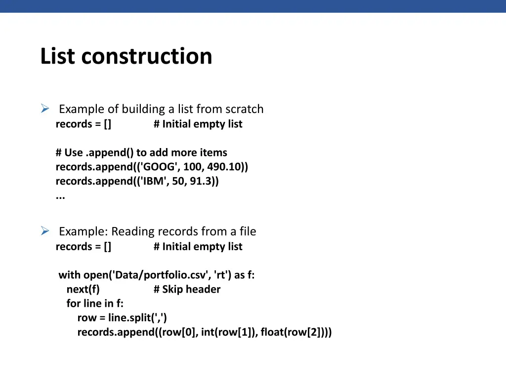list construction