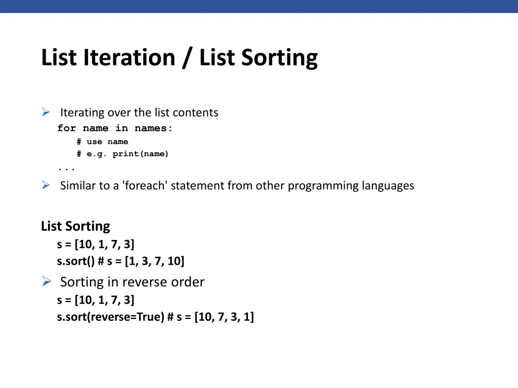 list iteration list sorting
