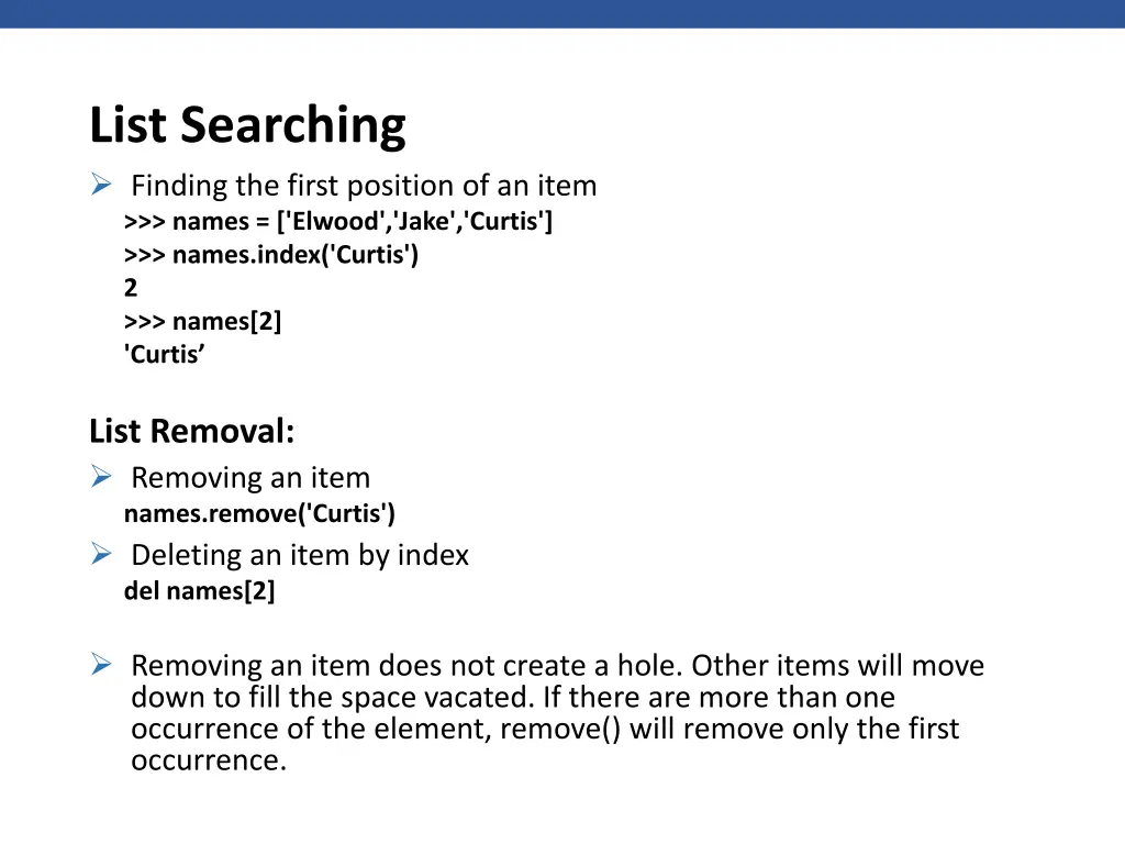 list searching finding the first position