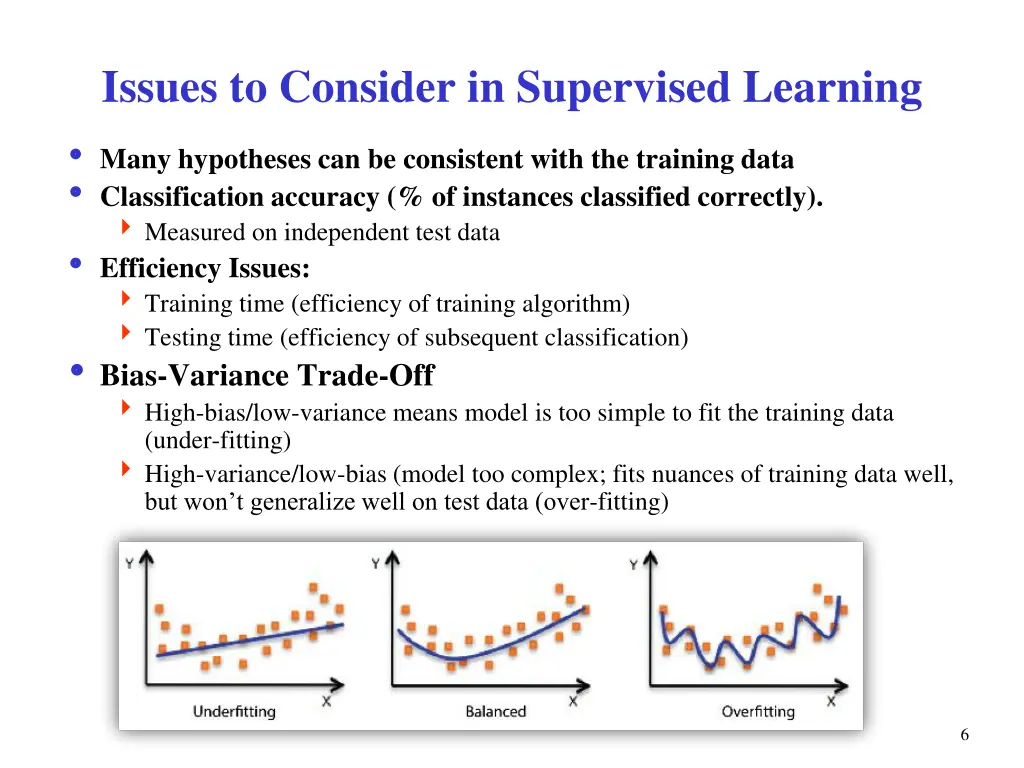 issues to consider in supervised learning