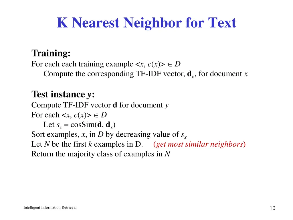 k nearest neighbor for text