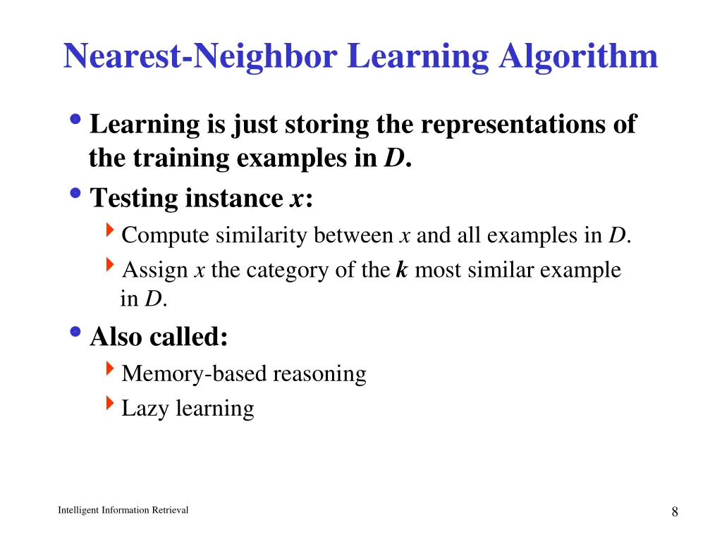 nearest neighbor learning algorithm