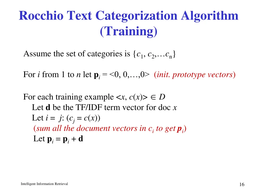 rocchio text categorization algorithm training