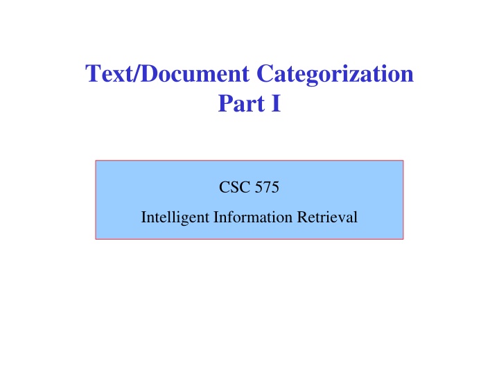 text document categorization part i