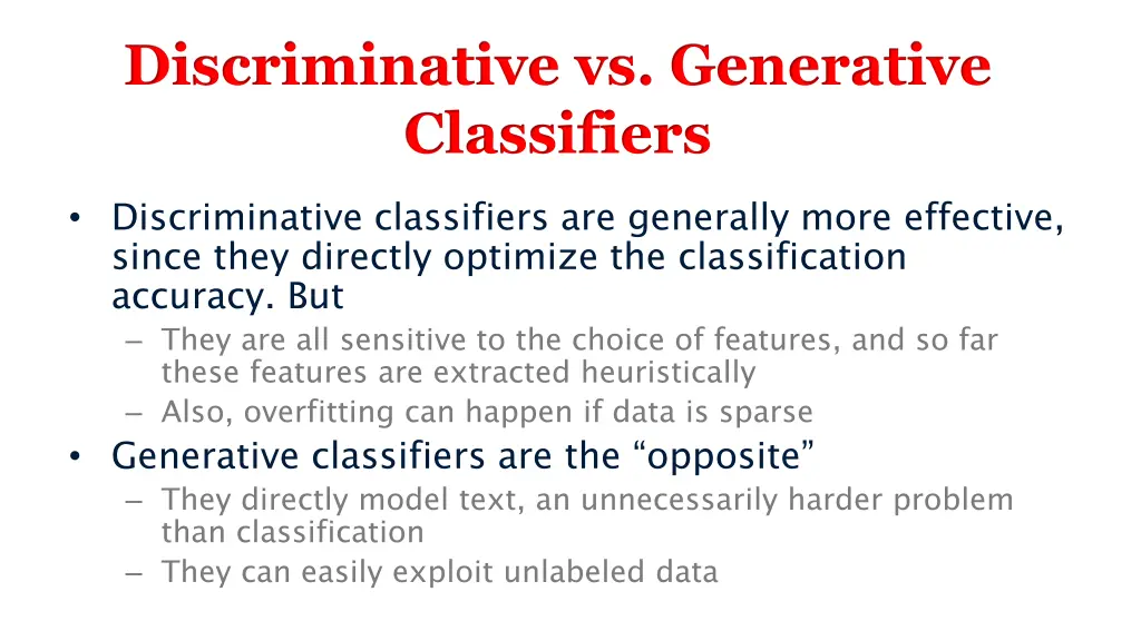 discriminative vs generative classifiers