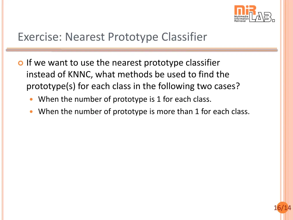 exercise nearest prototype classifier