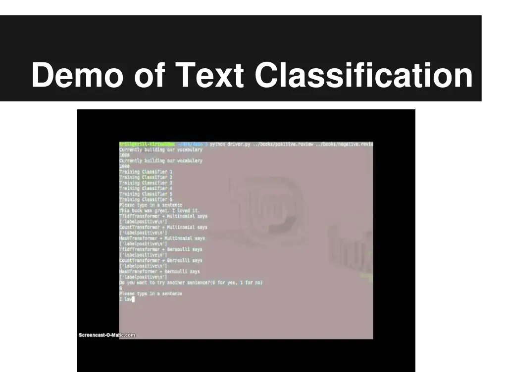 demo of text classification
