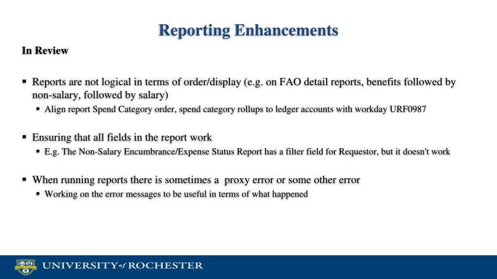 reporting enhancements