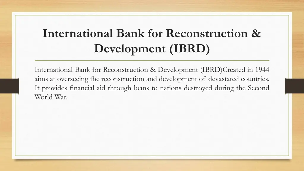 international bank for reconstruction development